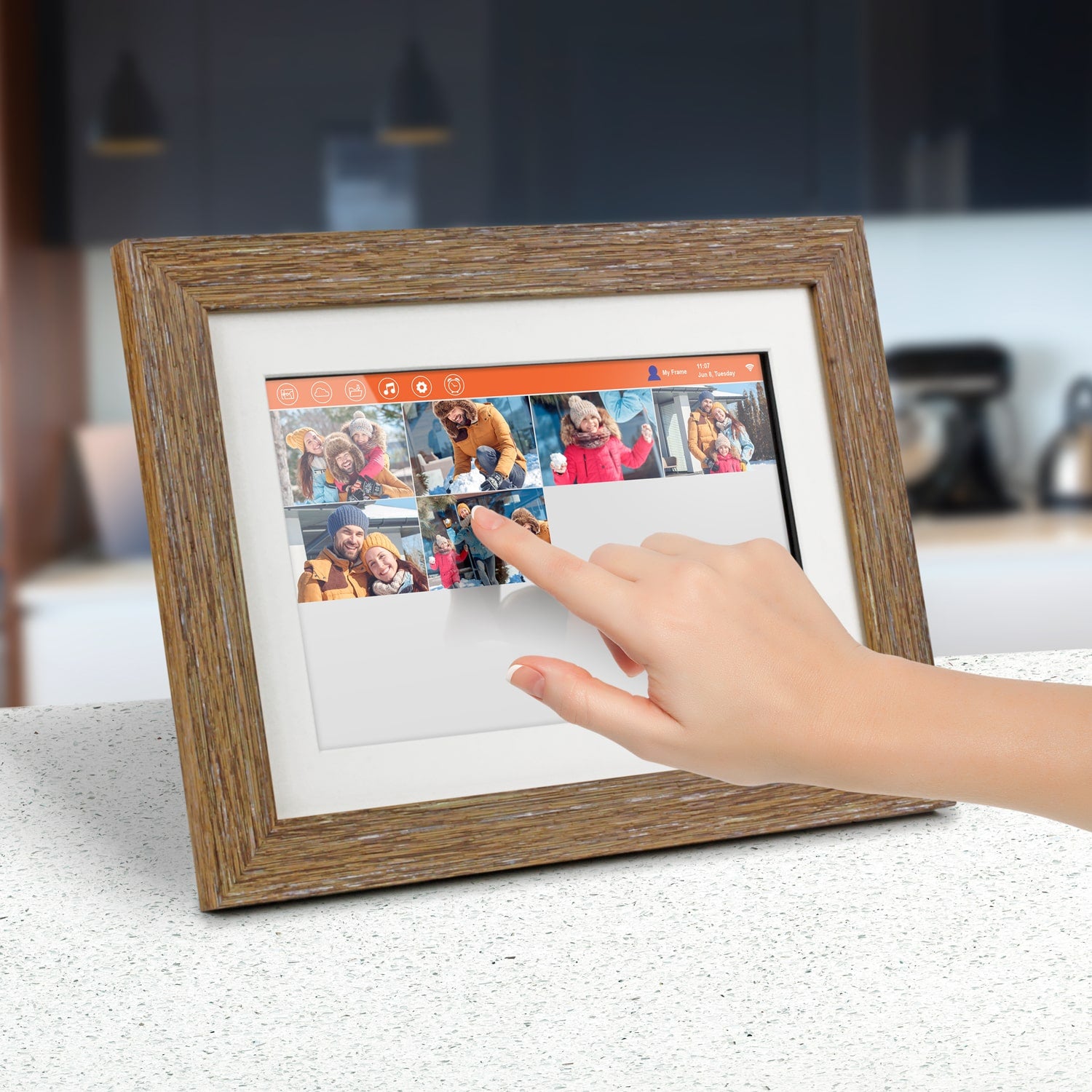 10" Distressed Wood WiFi Digital Photo Frame with Touchscreen IPS LCD Display and 16GB Built-in Memory