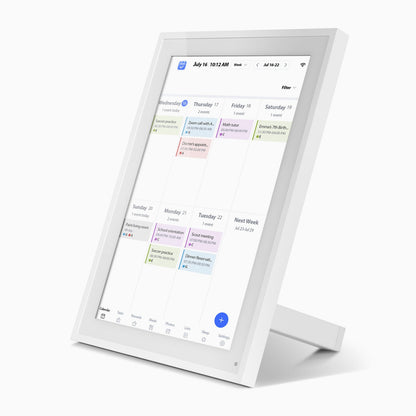 aluratek 10-inch smart wifi touchscreen digital calendar photo frame 32gb vertical angle