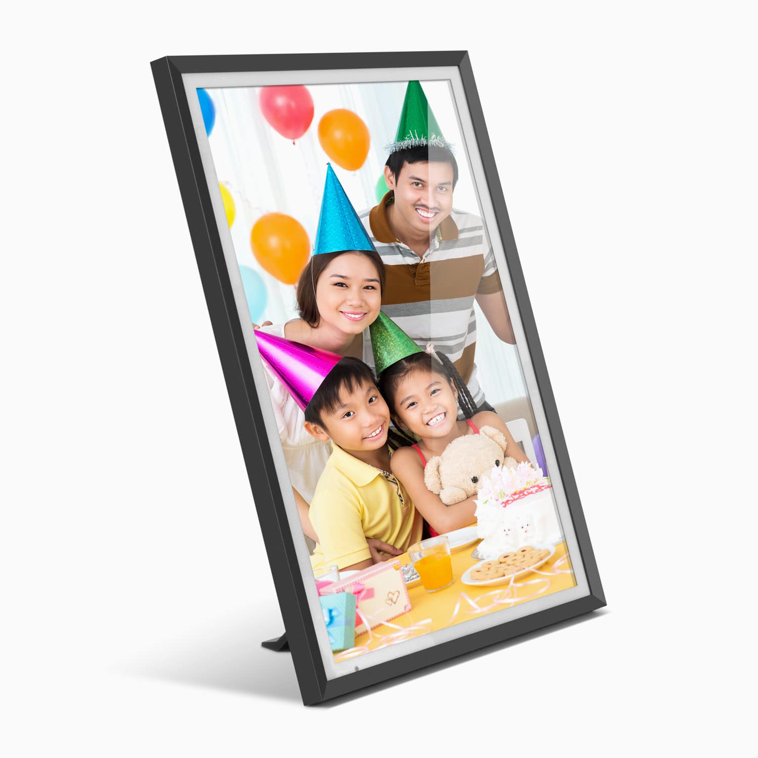 aluratek 13-inch dual-band 3k touchscreen wifi digital photo frame light sensor 32gb vertical front angle