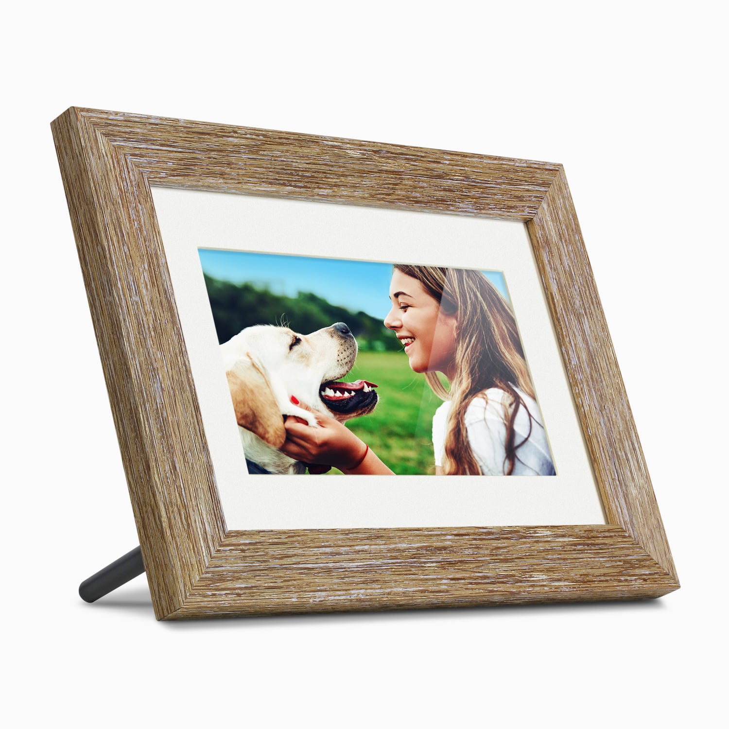 aluratek 7 digital photo frame distressed wood automatic slideshow front angle