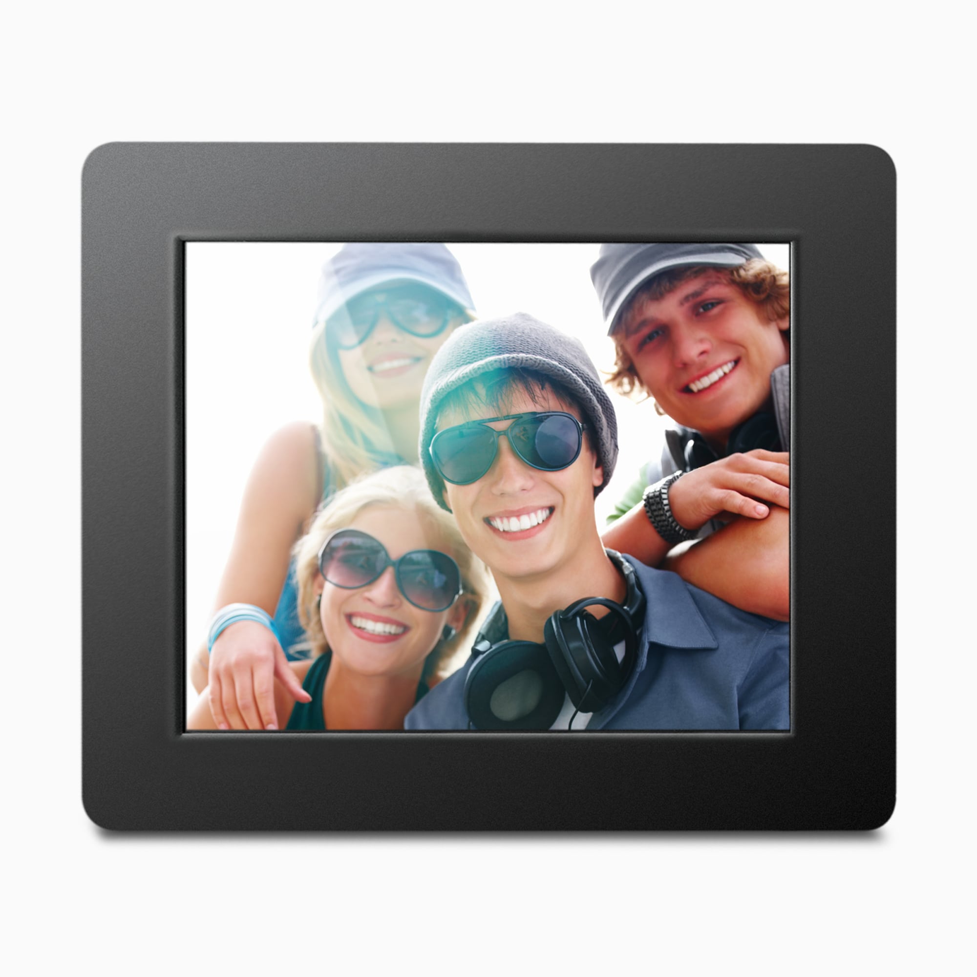 8 inch digital photo frame displaying a group of four people 