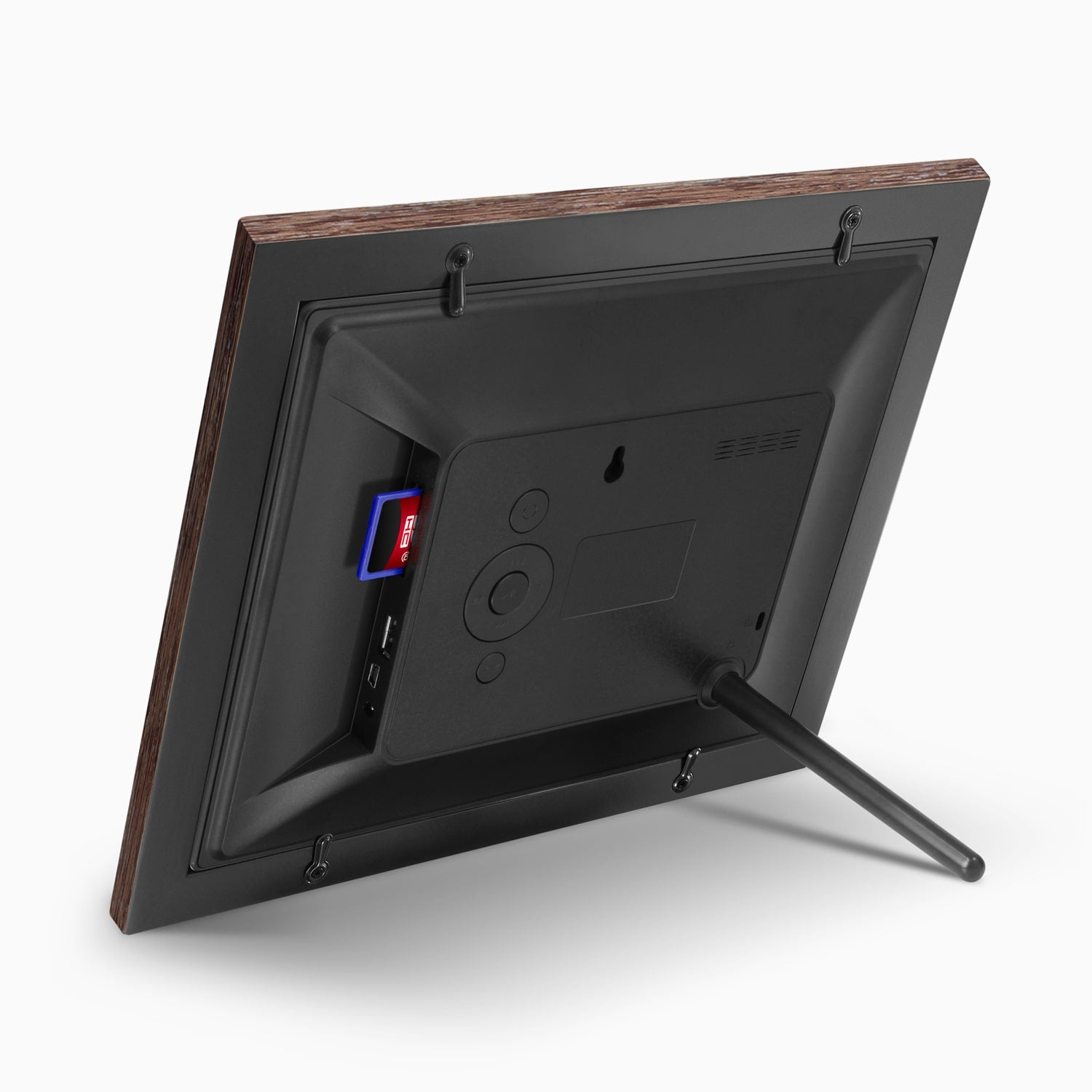 aluratek 8 digital photo frame distressed wood automatic slideshow back angle