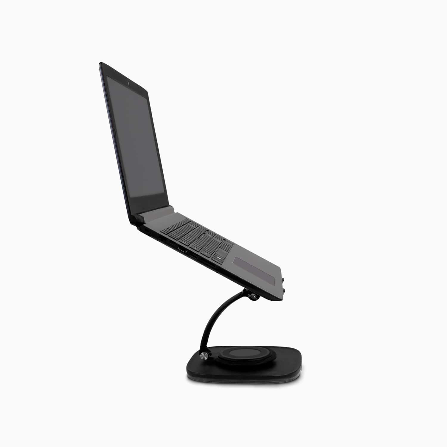 Aluratek Adjustable Ergonomic Laptop Stand 360 Rotating Base side black