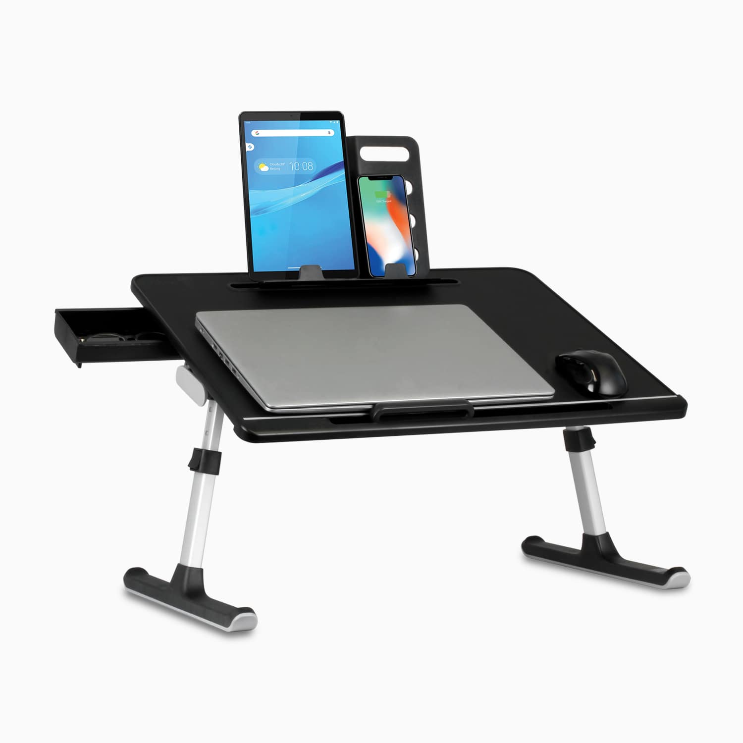Aluratek Adjustable Laptop Stand Table with electronics angle