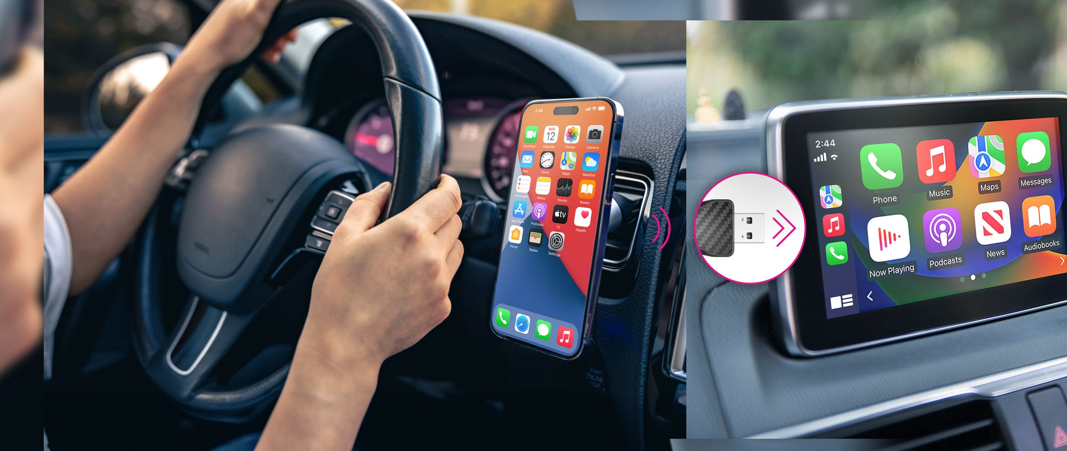 Using the Aluratek carplay adapter with cell phone in a car.