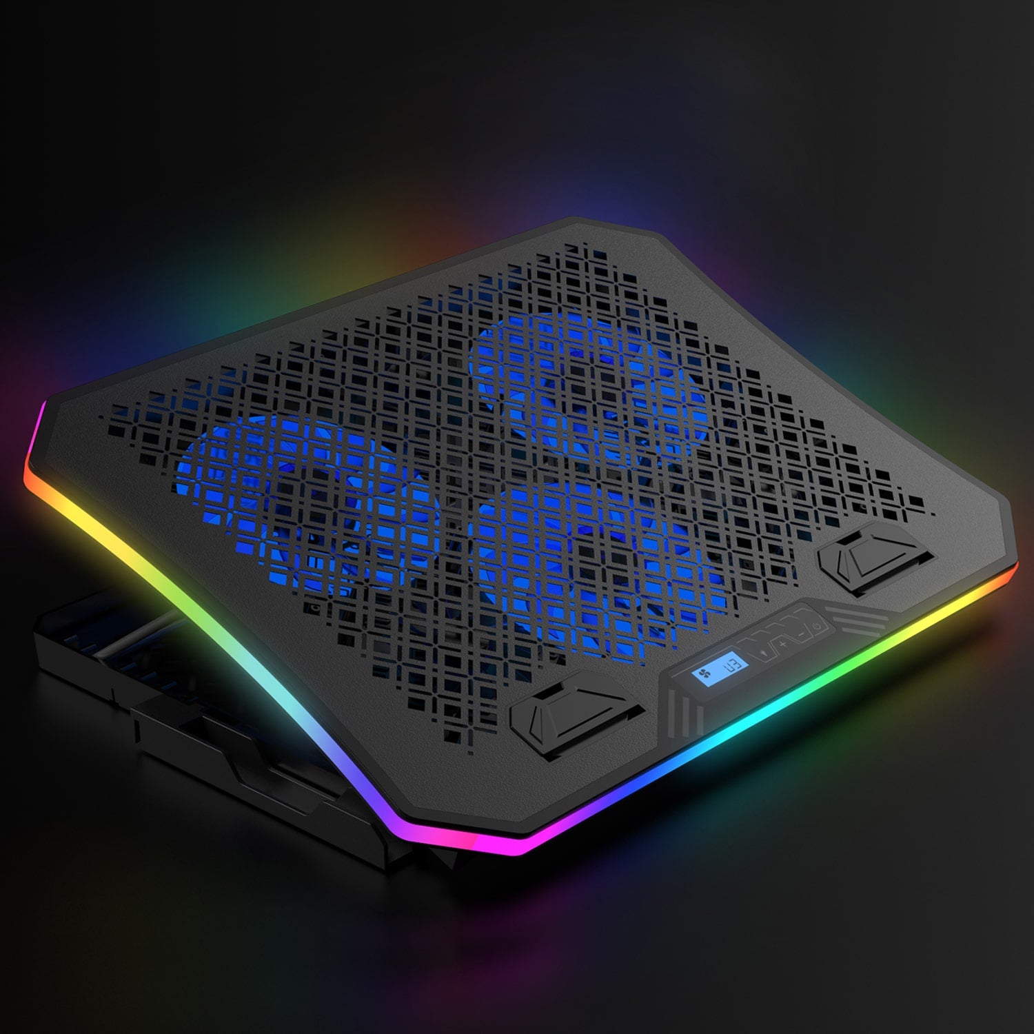 Aluratek Ergonomic USB Laptop Cooling Pad RGB Lights In Dark