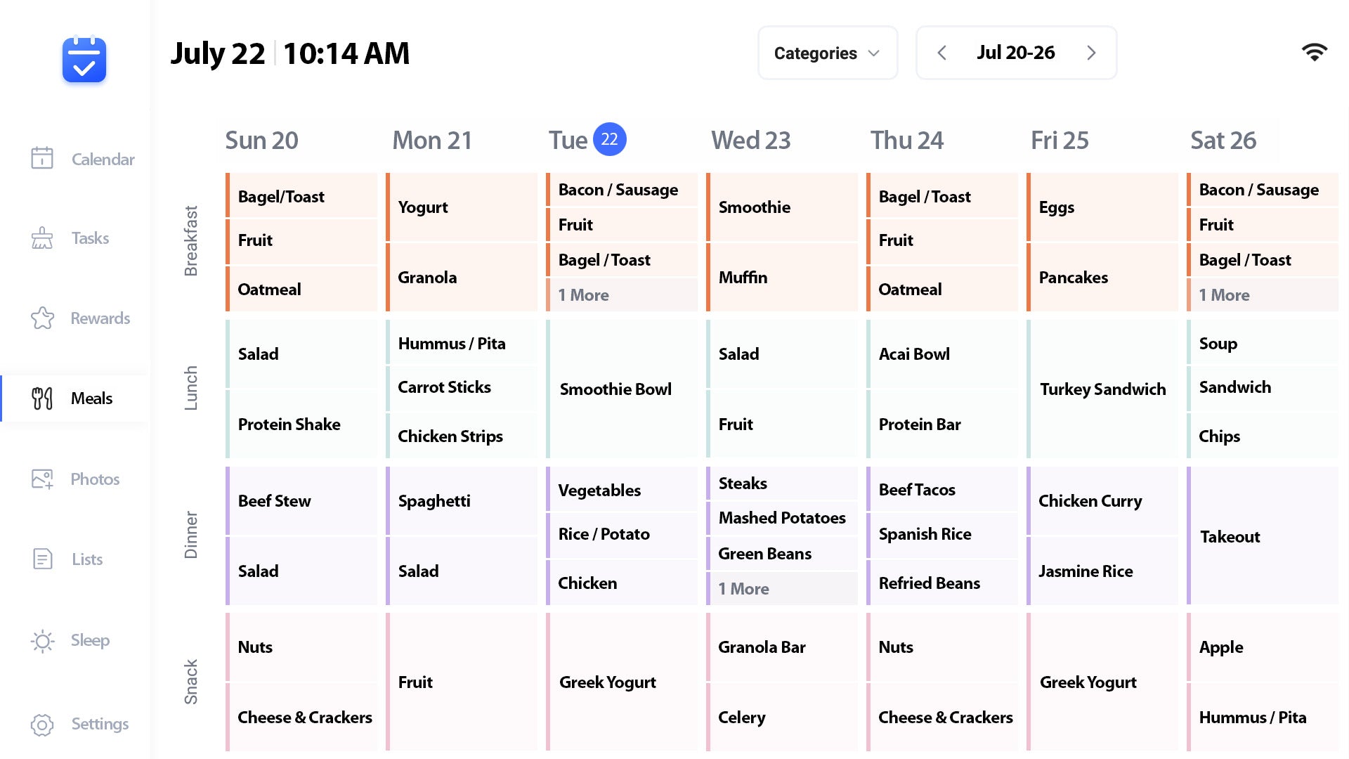 eCalendar Frame Meals Screen